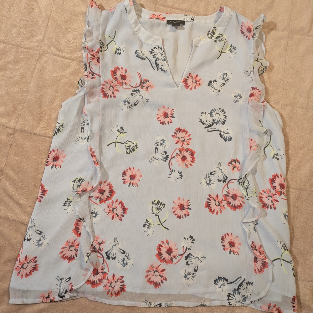 Ann Taylor Floral Blouse - White and Red